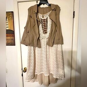 Creme and Tan Beaded High Low Dress and Vest Bundle from Maurices